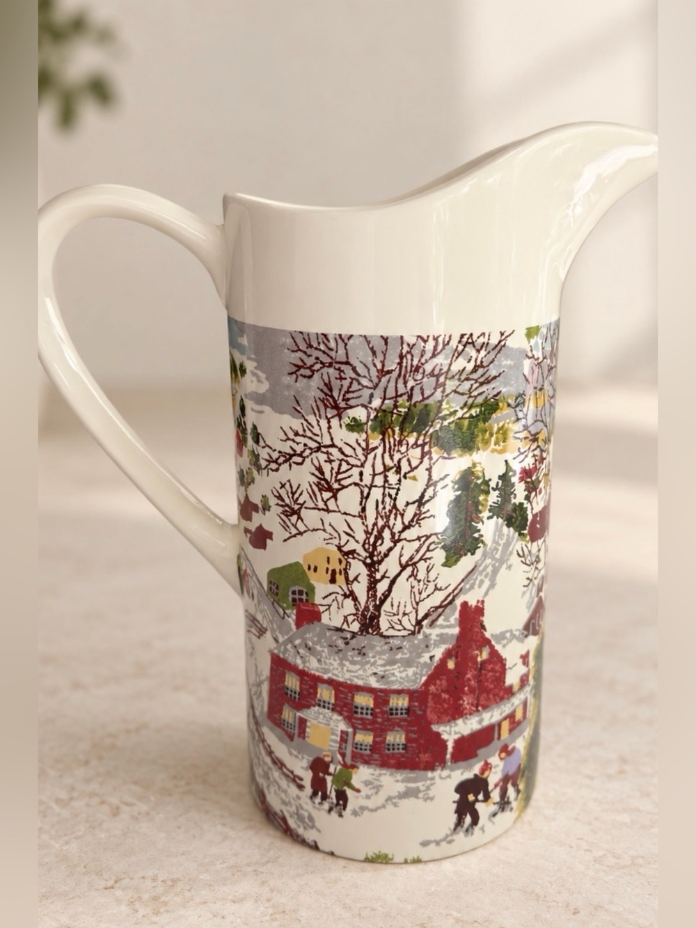 Square Nest Christmas Winter Village Pitcher Jug 10” Holiday Scene